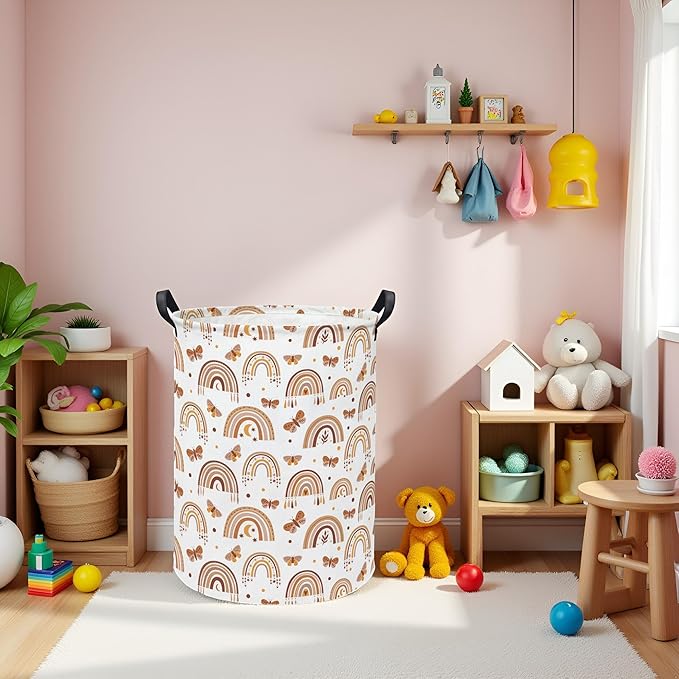 Baby Laundry Hamper kids laundry Basket Waterproof Storage Bin for Bedroom Toy Clothes Organizer Basket Woodland Animals Room D??cor(Rainbow)