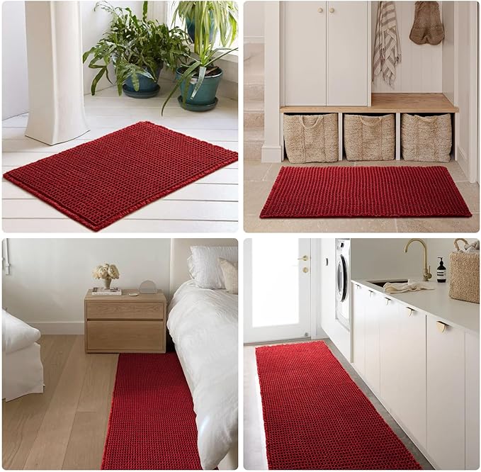 Waffle Runner Rug Bathroom, Long Boho Bathroom Rugs Non Slip Washable Super Absorbent Quick Dry Farmhouse Bath Decor, 72"x24" Burgundy