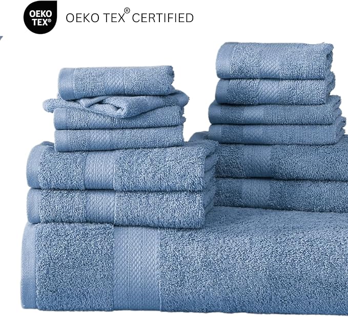 LANE LINEN 100% Cotton Premium Bathroom Towels Set - 6 Pieces - Ring Spun, Quick Dry, Super Soft & Highly Absorbent - 2 Bath, 2 Washcloths, 2 Hand Towels for Bathroom - Pre Shrunk - Cerulean Blue