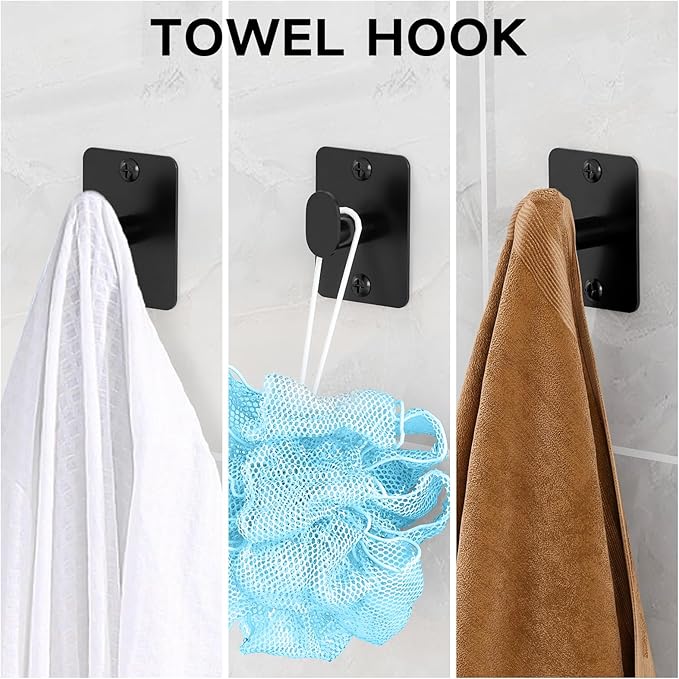 Matte Black Bathroom Accessories Set, 4 Pieces Bathroom Hardware Set, 16 inch Towel Bar, Towel Racks for Bathroom, Robe Towel Hooks, Toilet Paper Holder Wall Mounted
