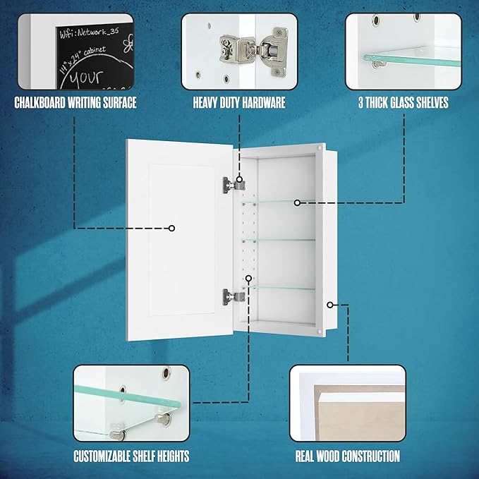Houseables Medicine Cabinet No Mirror, Recessed, Hidden in Wall Niche, Without Mirror, Chalkboard, Concealed, Built in, Between Stud Shelf Insert, for Bathroom Storage, 14x24 Inch (17x27)