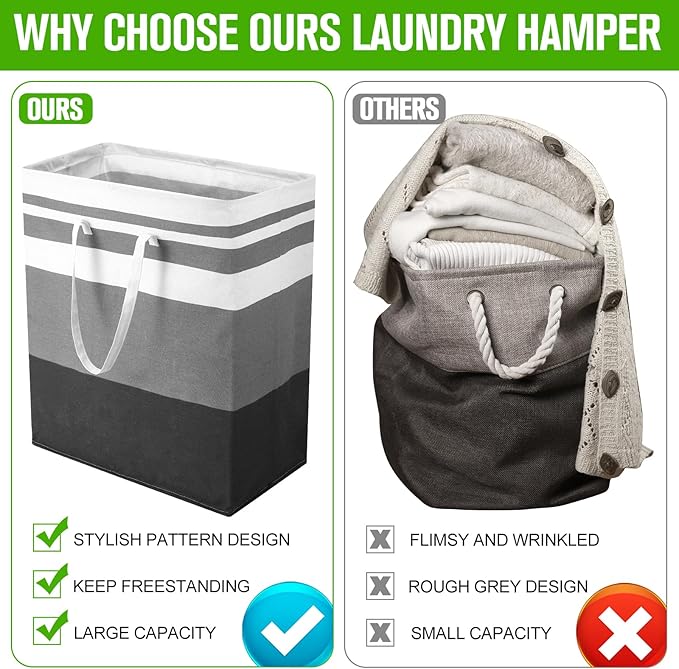 Eccliy 4 Pcs 100 L Large Laundry Basket Waterproof Freestanding Hamper Clothes Hamper Collapsible Laundry Baskets with Extended Handles for Clothes Towels Dorm (Gradient Grey)