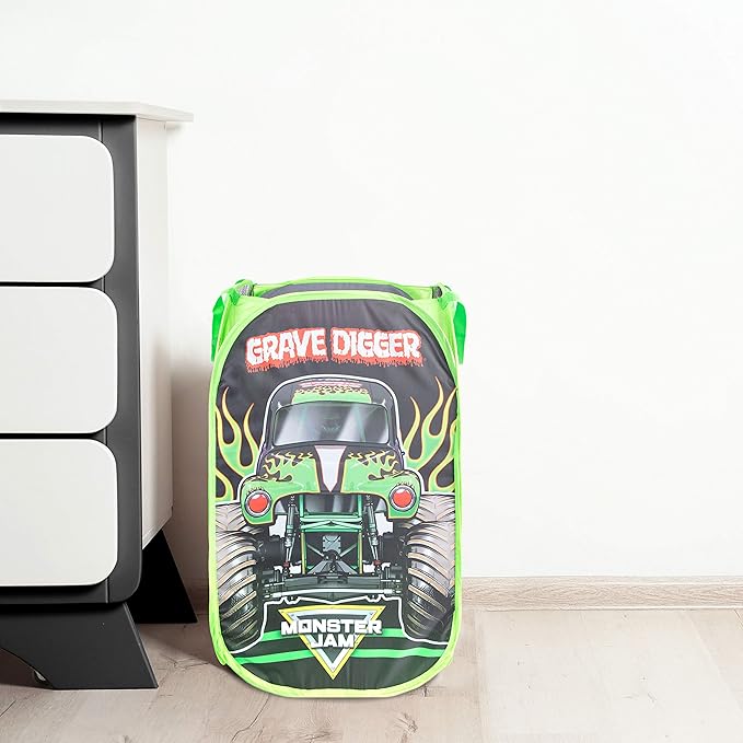 Jay Franco Monster Jam Grave Digger Pop Up Hamper - Mesh Laundry Basket/Bag with Durable Handles
