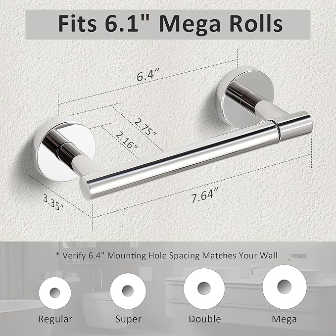 BVL Toilet Paper Holder Polished Chrome Wall Mount Stainless Steel 304 Large Mega Roll