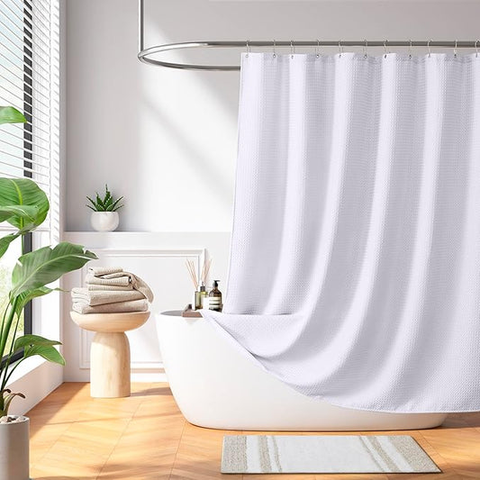 Madison Park Shower Curtain Waffle Weave, Vibrant Dyed, Waffle Shower Curtain 3M Scotchgard Moisture Management, Farmhouse Long Shower Curtains for Bathroom, Long: 72x78 White