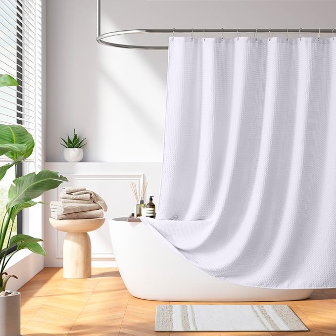 Madison Park Shower Curtain Waffle Weave, Vibrant Dyed, Waffle Shower Curtain 3M Scotchgard Moisture Management, Farmhouse Shower Curtains for Bathroom, Standard: 72x72 White