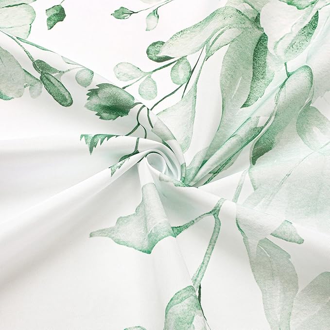 Gibelle Extra Long Shower Curtain 72 x 84, Tall Mint Green Floral Shower Curtain for Bathroom, Watercolor Plant Eucalyptus Leaves Fabric Shower Curtain Set