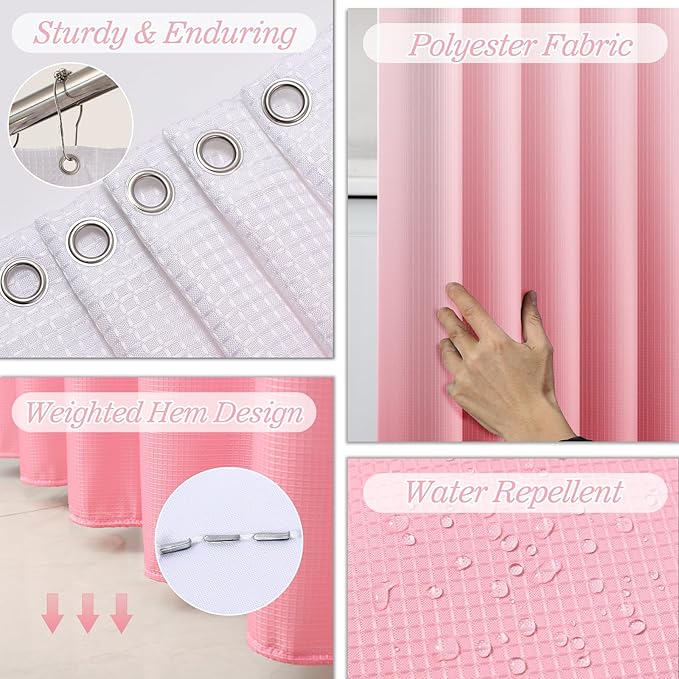 Bathroom Set - 27PC Bathroom Sets with Shower Curtain and Rugs, Pink Bathroom Set, Pink Bathroom Accessories Set with Push-lid Trash Can, Toilet Brush & Soap Dispensers