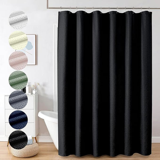 OVZME Berry Black Shower Curtain, Embossed Textured Fabric Shower Curtain for Bathroom - Soft Cloth & Hotel Spa Luxury, Water Repellent, Machine Washable Long Shower Curtain, 72X78, Black