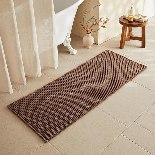 Waffle Runner Rug Bathroom, Long Boho Bathroom Rugs Non Slip Washable Super Absorbent Quick Dry Farmhouse Bath Decor, 60"x24" Mocha