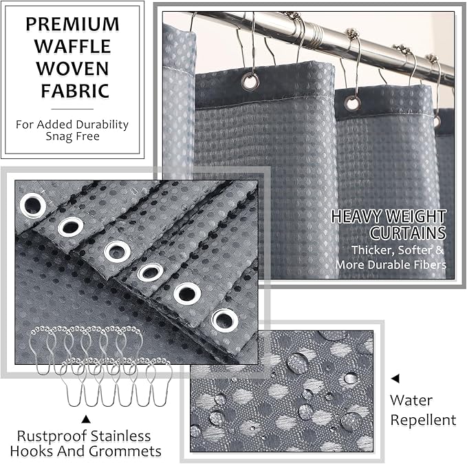 XLHOMO 8-Piece Grey Bathroom Sets with Shower Curtain and Rugs, Resin Bathroom Accessories Sets Complete with Soap Dispenser, Toothbrush Holder, Tumbler & Apothecary Jars Bathroom Essentials