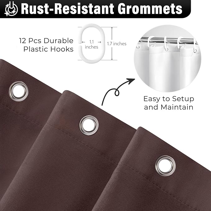 Seasonwood Brown Shower Curtains for Bathroom Dark Brown Ruffle Shower Curtain with Natural Buttons Farmhouse Style 72×78