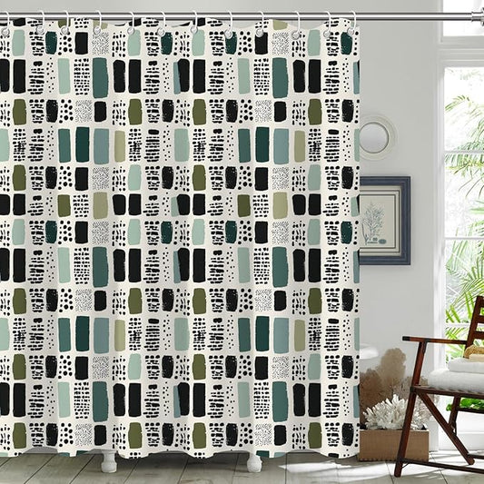 Boho Sage Green Shower Curtain for Bathroom,72x84 Extra Long Bohemian Green Checkered Shower Curtains,Funny Sage Geometric Bathroom Decor Accessories