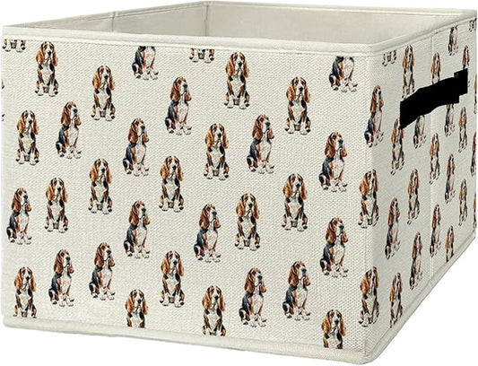Basset Hound Gifts Storage Bins & Boxes with Handles, Basset Hound Gifts for Women Foldable Basket for Organizing, Dog Collapsible Storage Basket for Bedroom Bathroom Clothes Toys Books