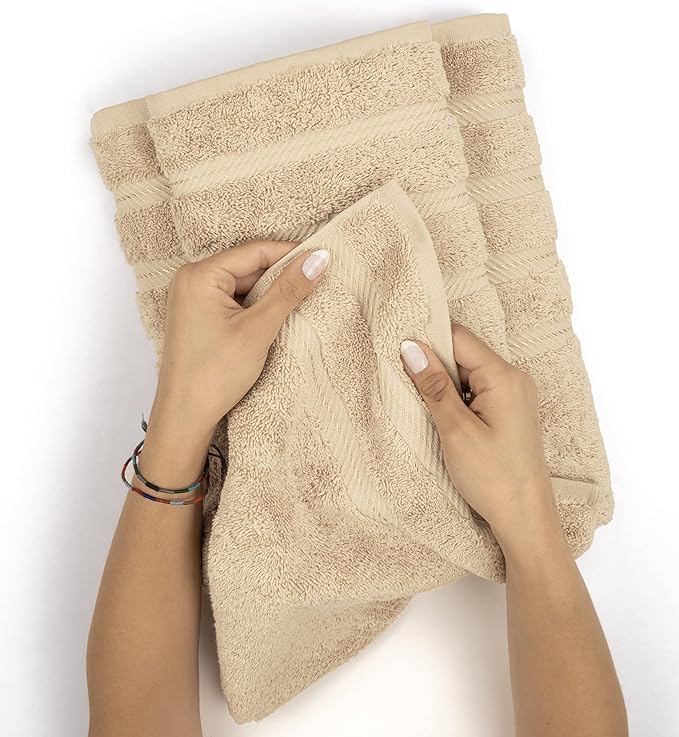American Soft Linen Luxury Hand Towels for Bathroom, 600 GSM Heawy Weight 16x28 Size 100% Cotton Turkish 4 Piece Hand Face Towel Set, Beige Hand Towels