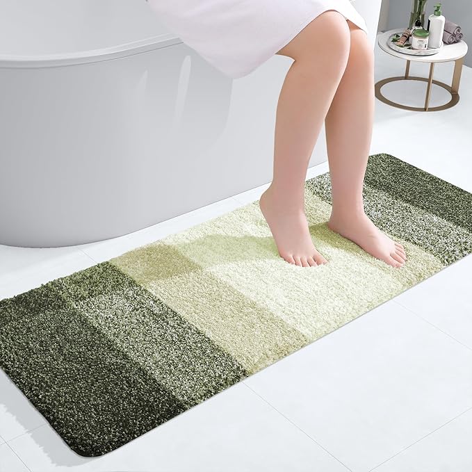 OLANLY Bathroom Rugs Mat 47x17, Extra Soft Absorbent Microfiber Bath Rugs, Rubber Backing, Quick Dry, Machine Washable Bath Mats for Bathroom Floor, Tub and Shower, Home Decor Accessories, Dark Green