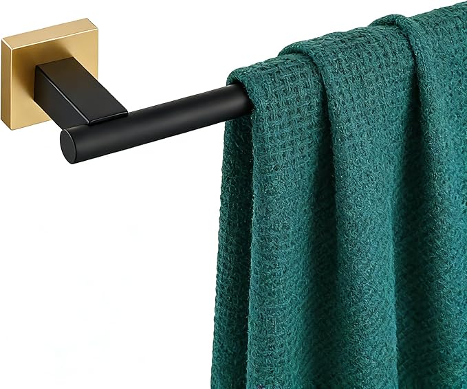 Miyili Bath Towel Bar 15.75-Inch Stainless Steel Towel Rack Hanger for Bathroom Kitchen Wall Mount Black & Gold, A02BG40A