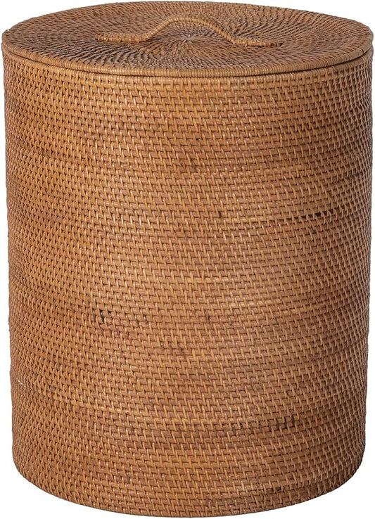KOUBOO Loma Round Rattan Hamper & Laundry Basket with Lid - Stylish Storage Decor Wicker, Storage Hamper - Organizer & Blankets for Every Room, Brown