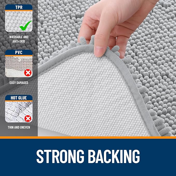 OLANLY Bathroom Rugs 50x30, Extra Soft Absorbent Chenille Bath Rugs, Rubber Backing Quick Dry, Machine Washable Bath Mats for Bathroom Floor, Tub and Shower, Home Decor Accessories, Light Grey