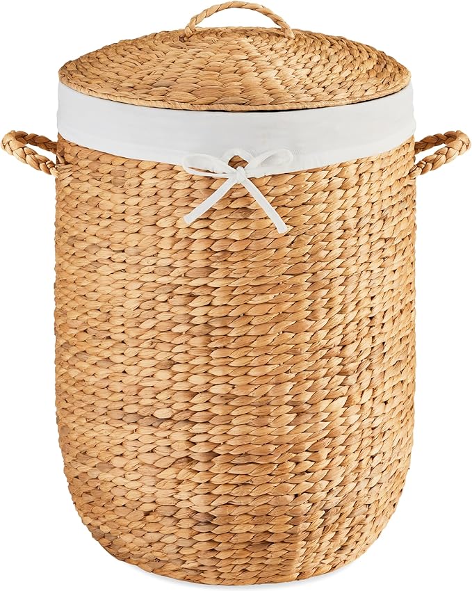 Best Choice Products Round Laundry Hamper w/Lid, Handwoven Laundry Basket, Built-in Handles & Removable Liner for Clothes, Towels, Blanket & Storage Organization - Natural