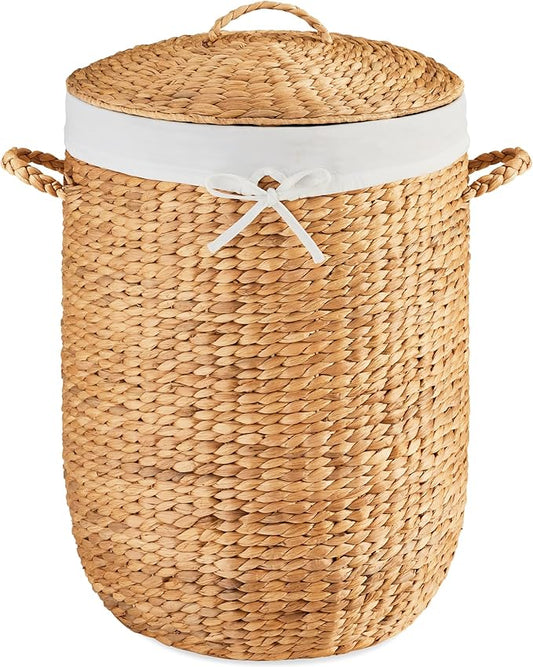 Best Choice Products Round Laundry Hamper w/Lid, Handwoven Laundry Basket, Built-in Handles & Removable Liner for Clothes, Towels, Blanket & Storage Organization - Natural