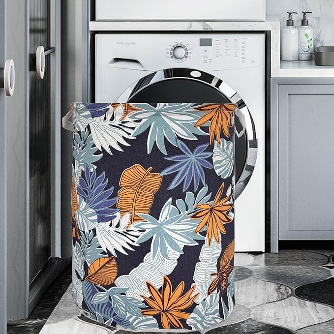Merdes 19.7?€??€? Waterproof Foldable Laundry Hamper, Dirty Clothes Laundry Basket, Linen Bin Storage Organizer for Toy Collection (Plant Leaf)