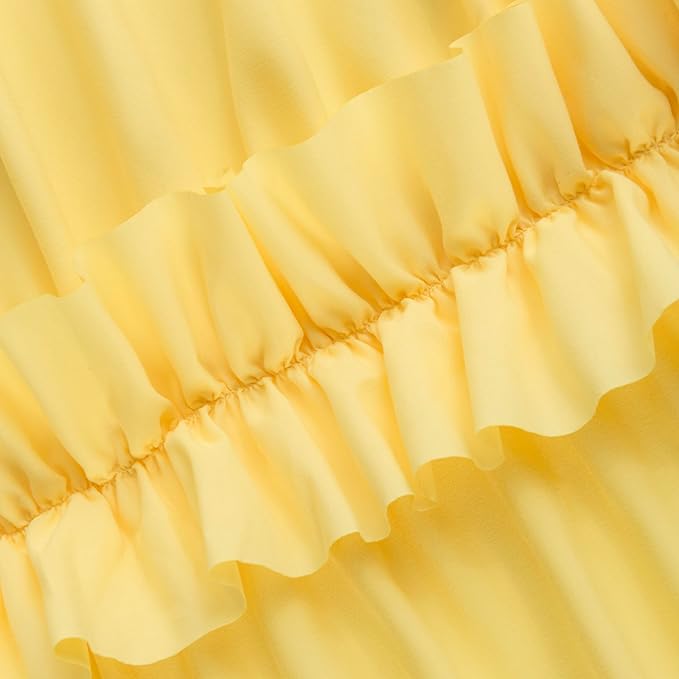 Farmhouse Ruffle Shower Curtain with Handmade Ruched, Vintage Ruffled Fabric Bathroom Curtains, Decorative Elegant Bathroom Curtain with 12 Holes, Bright Yellow, 72" W x 72" H(N60049)