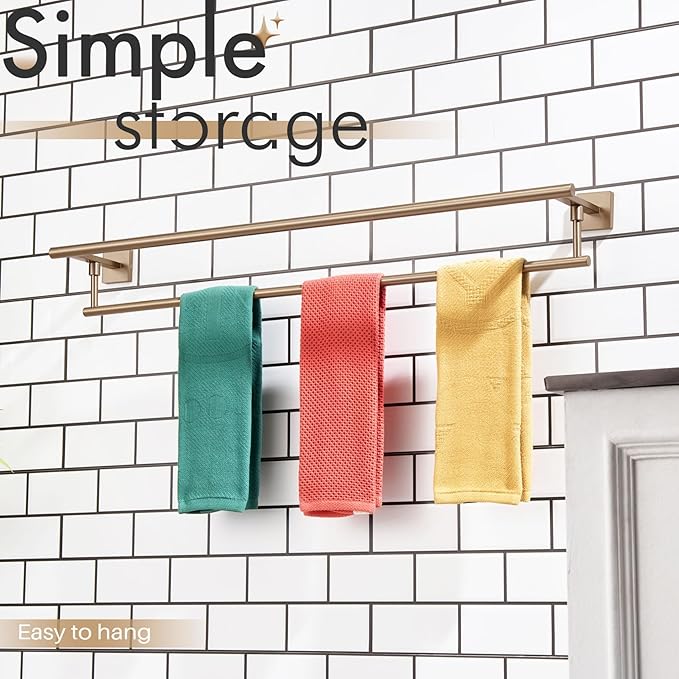 KOKOSIRI Towel Bars 36-Inch Bathroom Towel Holder Champagne Bronze Double Bath Towel Racks Wall Mounted Stainless Steel B5009CPG-L36