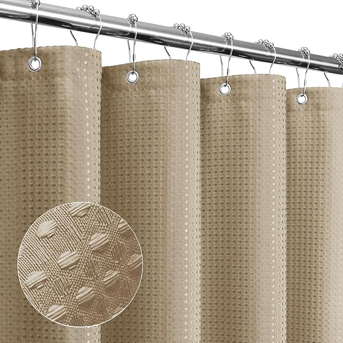 Gibelle Small Stall Shower Curtain 36 x 72, Narrow Half Waffle Weave Textured Fabric Shower Curtain for Bathroom, Water Repellent, Machine Washable, Beige
