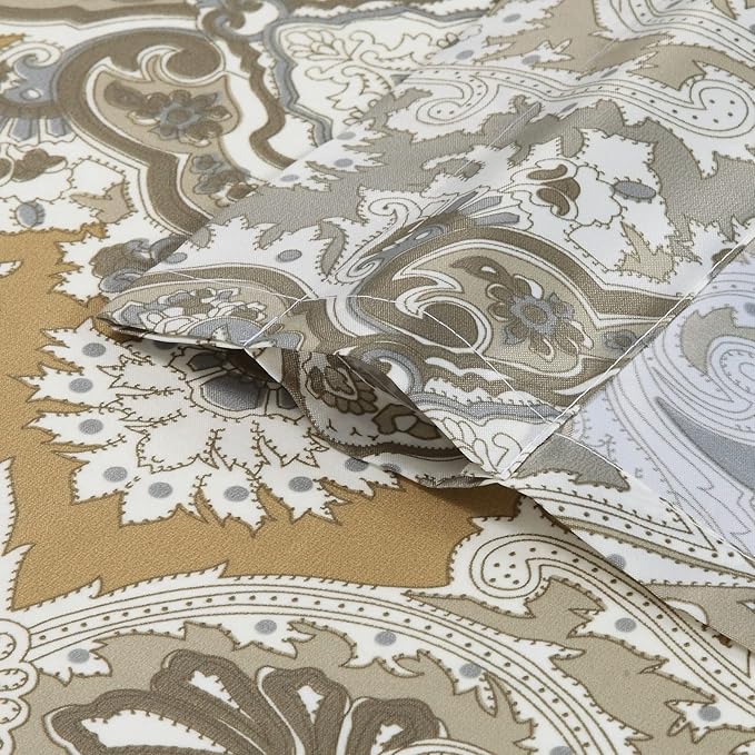 Palermo Vintage Gray Pinted Paisley Window Curtain Pair,Farmhouse Taupe 2 Panels Set,Each 42" W x 63" L and Total 84" Wide and 63" Long