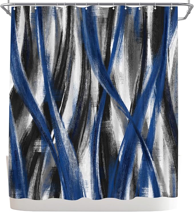 WELMECO Geometric Shower Curtain Modern Abstract Shower Curtain Bathroom Decor Polyester Fabric, 72x72inch (Blue and Grey)
