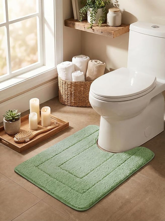 GRANNY SAYS Toilet Rugs U Shaped Washable Non Slip, Toilet Mats for Bathroom Soft Plush Shaggy Absorbent, Microfiber Bath Mats for Bathroom Toilets Cute Decor, 20" x 24", Green