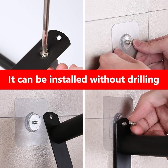 Towel Bars Freely Retractable 20-30 Inche Stainless Steel 304 Bath Towel Rack Strong 3M Adhesive Bathroom Wall-mounting Free mounting Hole-Installing washroom Kitchen Space Saving Black-3 Bars
