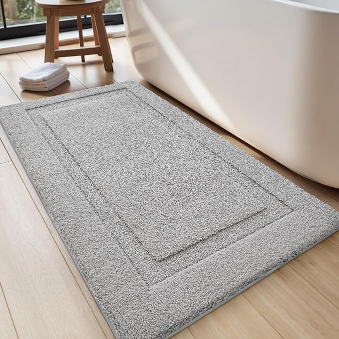 LUMI Large Ultra Soft Bathroom Rugs Non Slip with Rubber Backing, Absorbent Washable Bath Mat Quick Dry, Upgraded Premium Microfiber Plush Carpet for Bathtub and Shower Floor, Grey, 24x43
