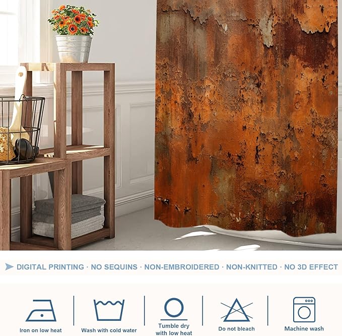 Shrahala Rusty Surface Decorative Shower Curtain, Peeling Paint Texture Bathroom Décor Polyester Fiber Waterproof with Plastic Rings for Shower Stall Bathtubs 72 X 36 in