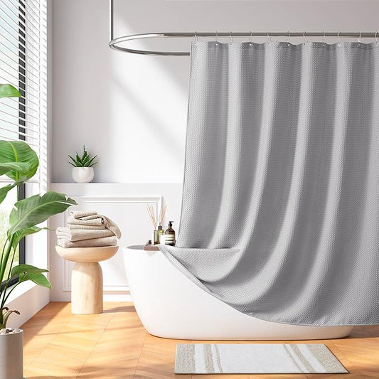 Madison Park Shower Curtain Waffle Weave, Vibrant Dyed, Waffle Shower Curtain 3M Scotchgard Moisture Management, Farmhouse Long Shower Curtains for Bathroom, Long: 72x78 Grey