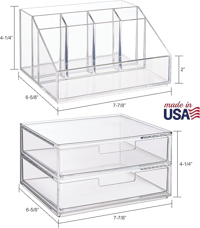 STORi Chloe Stackable Clear Makeup Holder and 6 Drawer Bundle | Organize Cosmetics and Beauty Supplies | Made in USA