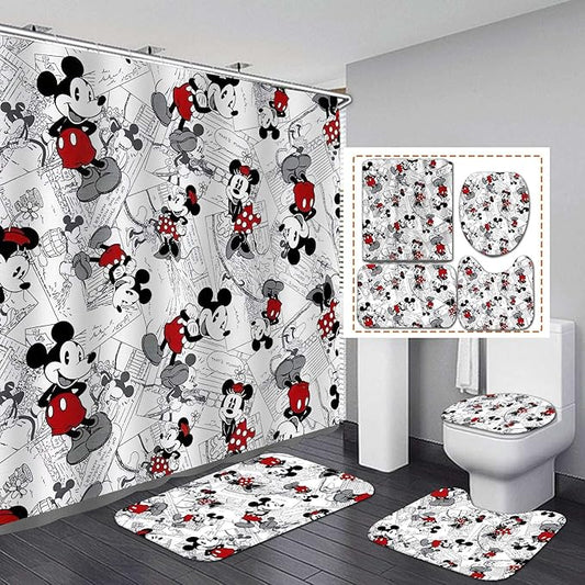 4Pcs Shower Curtain Set with Non-Slip Rugs, Toilet Lid Cover and Bath Mat, Waterproof Polyester Fabric Bathroom Curtain with 12 Hooks, 72 x 72inch1