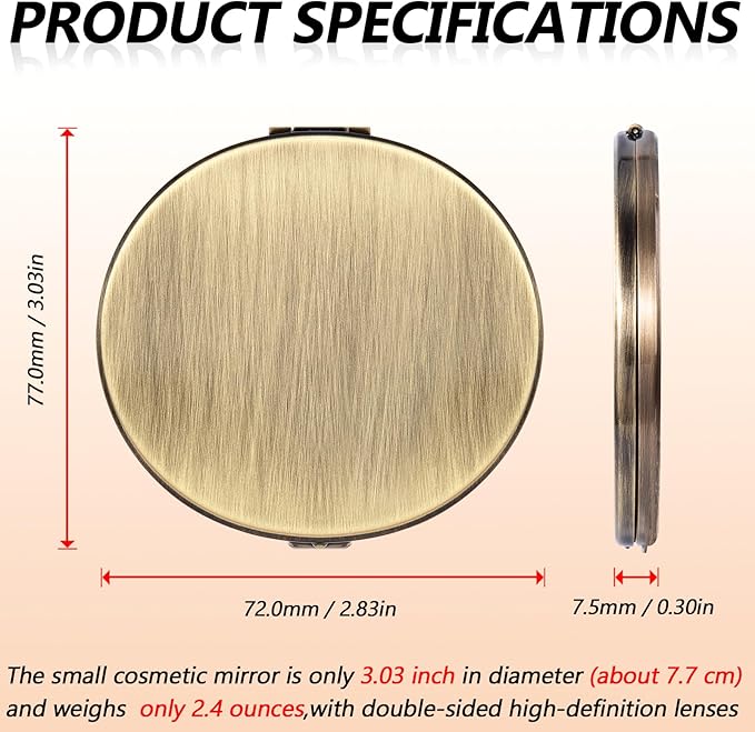 Oval Mini Portable Metal Folding Mirror, Beautiful and Elegant, Sturdy and Durable, 1X/2X Magnifier. (Oval Bronze)