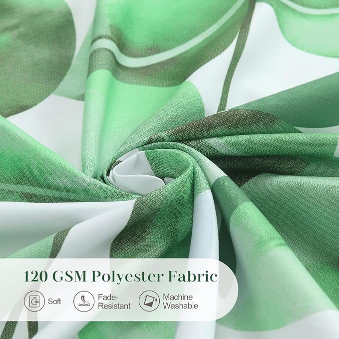 Green Leaf Fabric Shower Curtain, Watercolor Eucalyptus Leaves Plant Shower Curtain, Waterproof Decorative Boho Botanical Bathroom Curtains, 72" W x 72" H