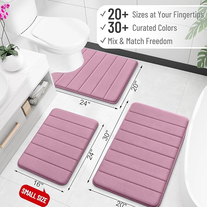 OLANLY Memory Foam Bath Mat 30x20, Super Soft Absorbent Bathroom Rugs, Quick Dry, Machine Washable Shower Floor Rugs, Bathmat Carpet, Bathroom Home Decor Accessories, Deep Plum