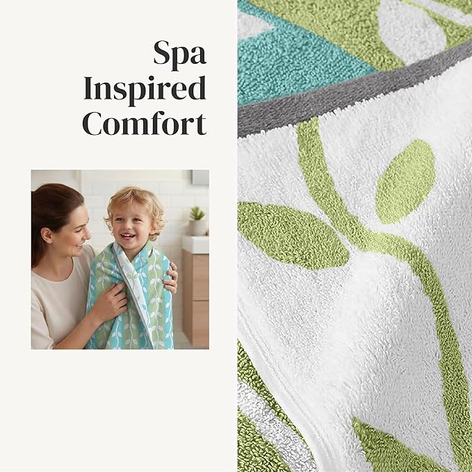 Modern Threads Natural Vine 6-Piece 100% Cotton Towel Set – Yarn Dyed Jacquard – Includes 2 Bath Towels, 2 Hand Towels, 2 Washcloths – Absorbent, Quick Dry, Soft & Durable – Sage Green