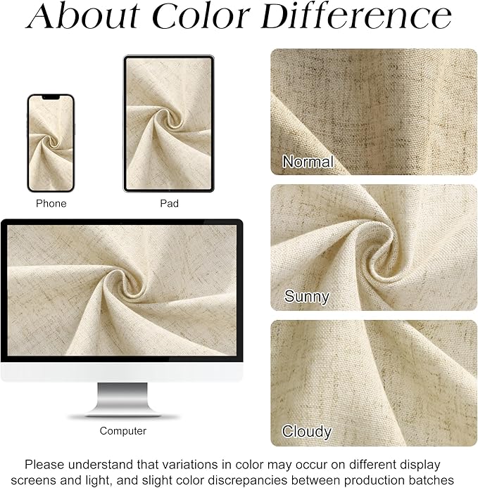 Naturoom Long Linen Shower Curtain, 80 Inch Weighted Cloth Bathroom Shower Curtain, Neutral Tone Burlap Woven Look Country Style Hotel Luxury Bath Curtains Set with Hooks, 72x80, Cream Beige