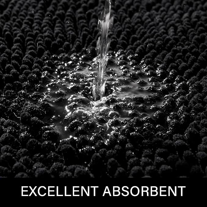 LOCHAS Luxury Bathroom Rug Shaggy Bath Mat 24 x 36 Inch, Washable Non Slip Bath Rugs for Bathroom Shower, Soft Plush Chenille Absorbent Carpets Mats, Black