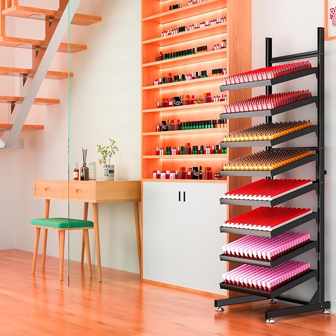 Nail Polish Rack - 8 Tier Tilting Nail Polish Bottle Metal Shelf, Extra Large Capacity for Essential Oil Storage Suitable for Nail Salon eauty salonRetail Store