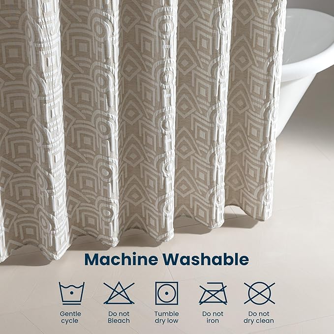 SLEEP ZONE Geometric Jacquard Shower Curtain, Textured Fabric Shower Curtains Lattice Curtain for Modern Home Decorations Bathroom, 72" × 98" Beige Lattice