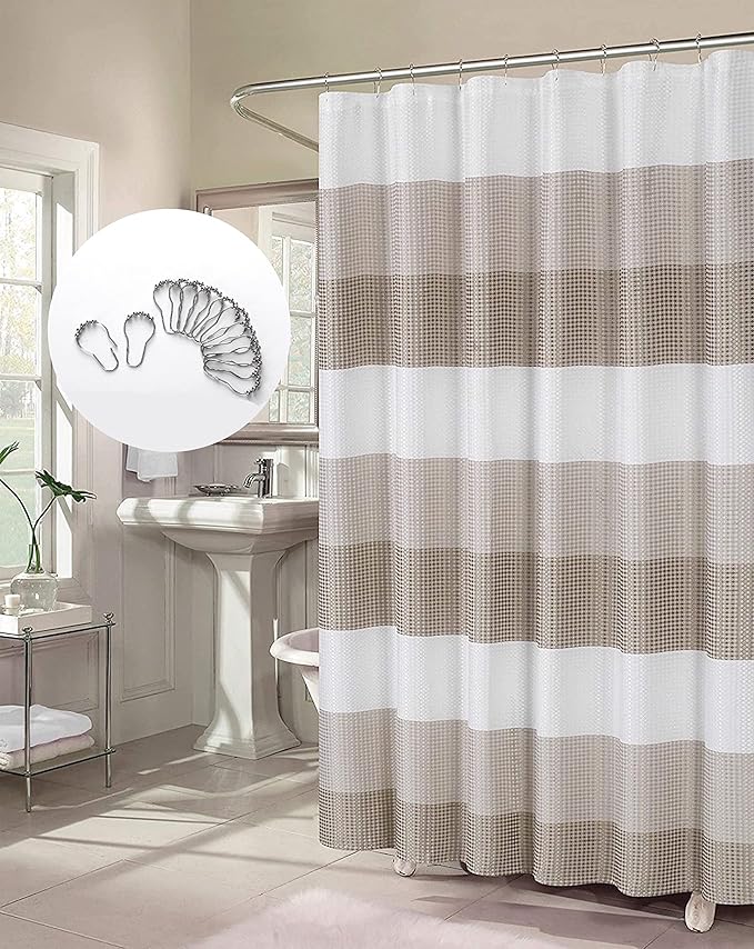 Dainty Home Bathroom 3D Textured Bath Ombre Waffle Shower Curtain Set with 12 Roller Ball Hooks, 70x72 Water Resistant Polyester Fabric. Washable, Durable, Perfect Stylish Shower Curtain Decor