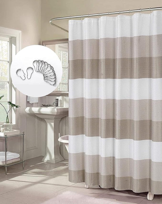 Dainty Home Bathroom 3D Textured Bath Ombre Waffle Shower Curtain Set with 12 Roller Ball Hooks, 70x72 Water Resistant Polyester Fabric. Washable, Durable, Perfect Stylish Shower Curtain Decor