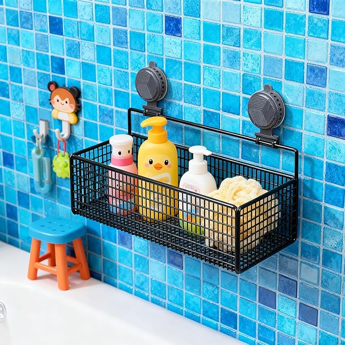 Bathroom Shelf with Suction Cup, Shampoo Holder, Bathroom Organizer, Black L
