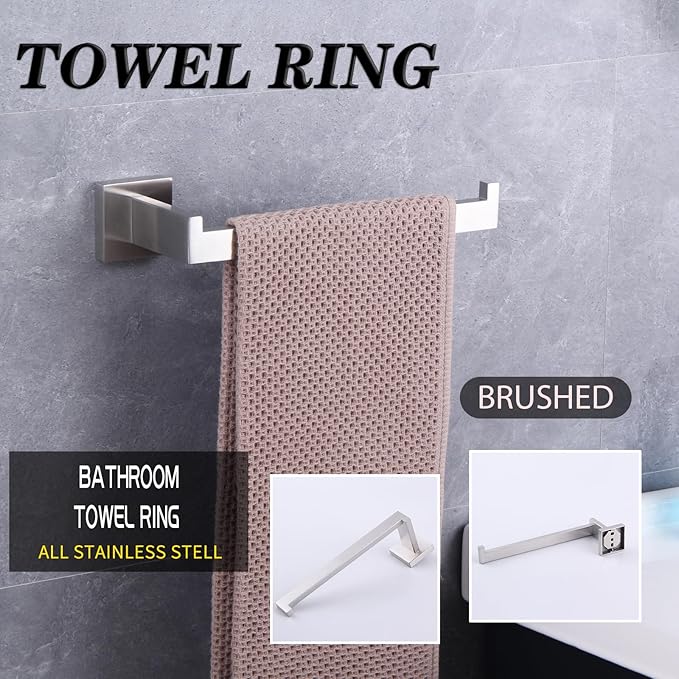 GERZWY Brushed Stainless Steel Towel Ring Bathroom Hardware Hand Towel Holder for Bath Kitchen Garage Heavy Duty Wall Mounted FG1606-LS